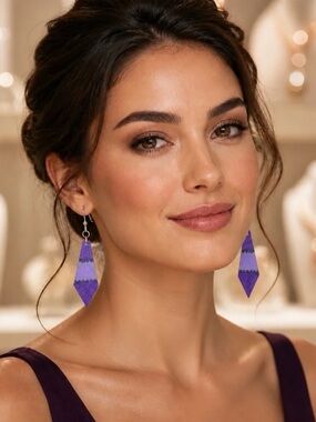 Chic Fashion Style Wooden Purple Multi Dangle Hook Earring